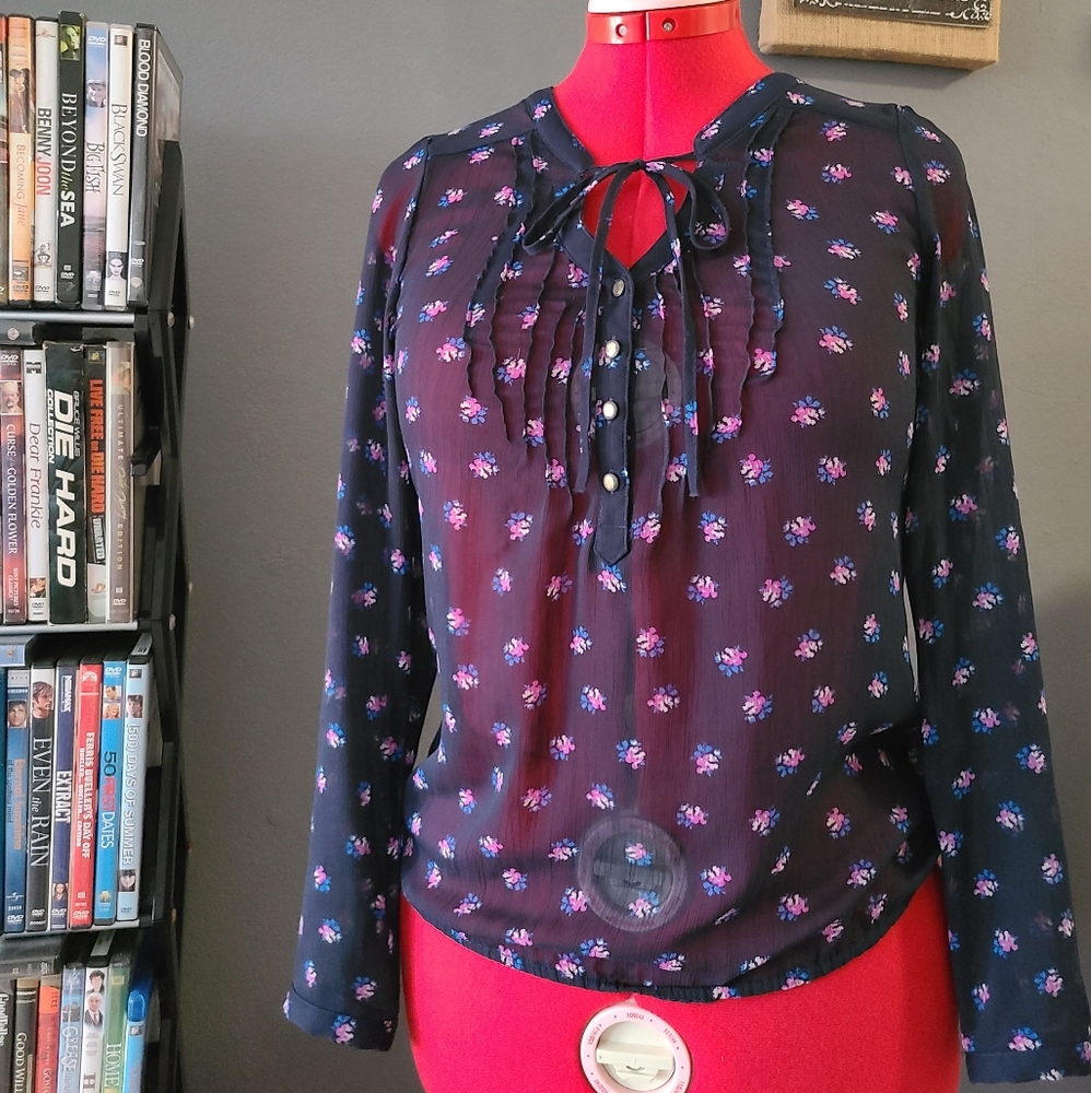 Long sleeve floral sheer blouse